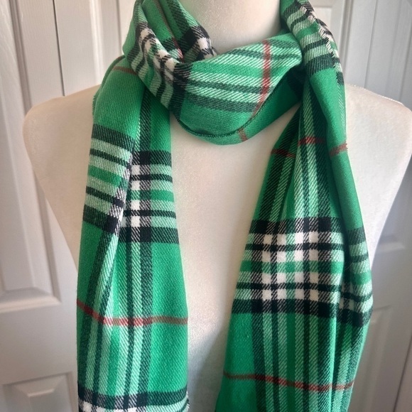 Green Plaid Cashmere-Feel Scarf - Soft & Cozy - Picture 4 of 5